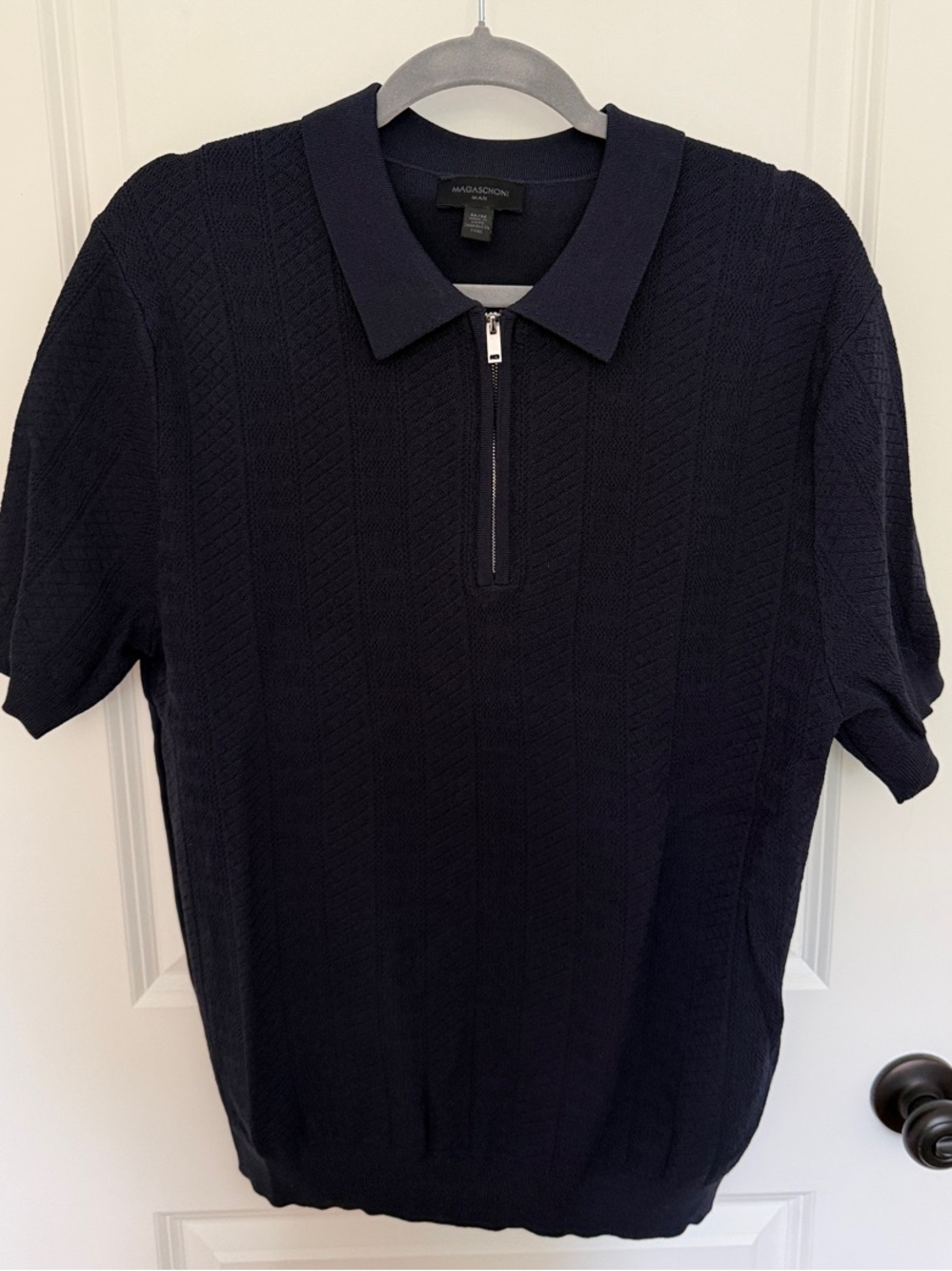 Magaschoni Navy Blue Short-Sleeve Zip Polo
